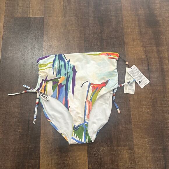 NWT CALIA Women's High Waisted Ruched Side Tie Swim Bottoms Size Medium - Picture 3 of 7